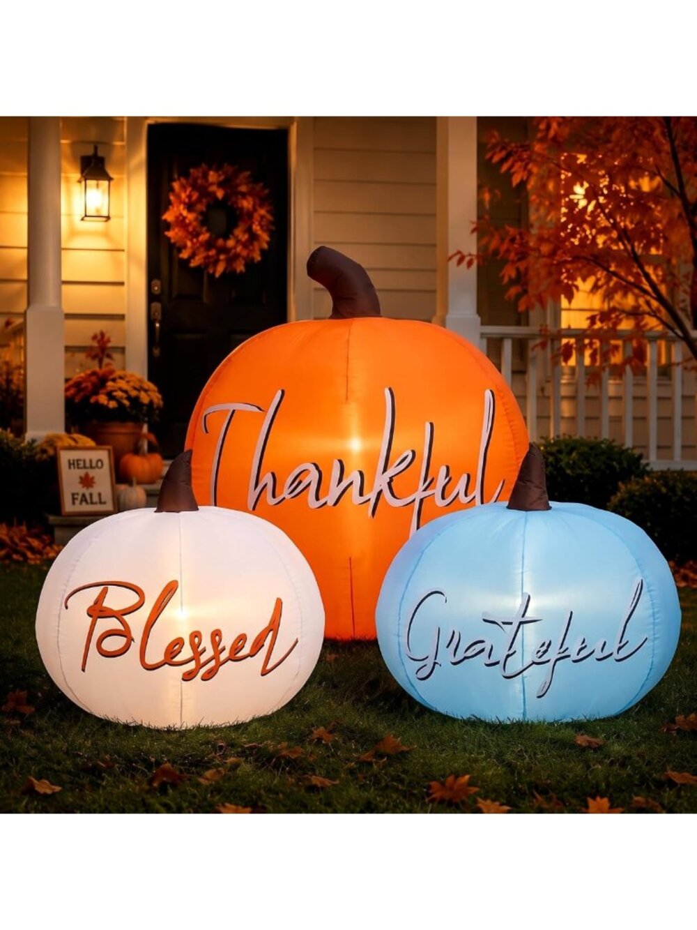5FT Wide Fall Pumpkin Inflatable Decor with Built-in LEDs for Outdoor Halloween